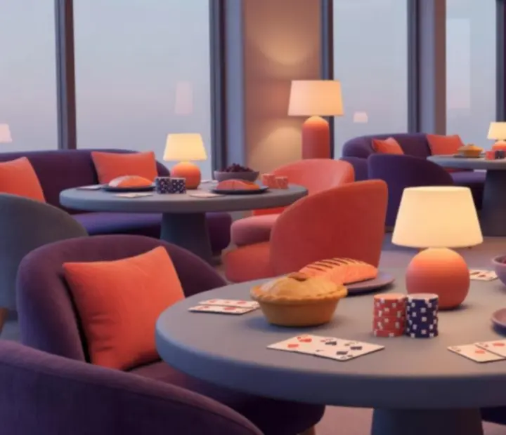 Warm restaurant card lounge with soft lighting and poker tables at The Copper Chance