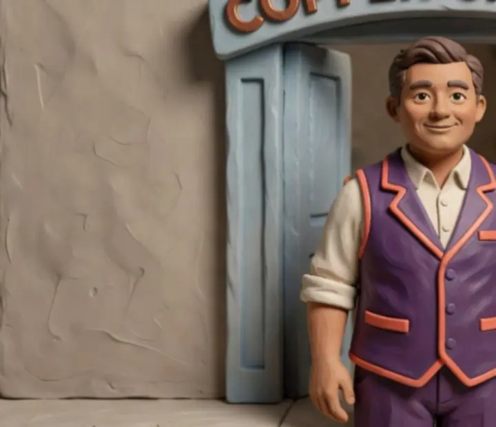 A host at The Copper Chance welcoming guests at the entrance in coral-accented attire.