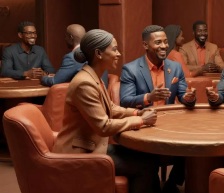 Hosts at The Copper Chance welcoming guests into the clay-styled card lounge.