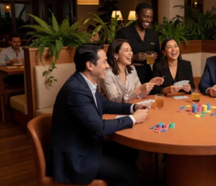 Private group poker lounge at The Copper Chance set for an evening event